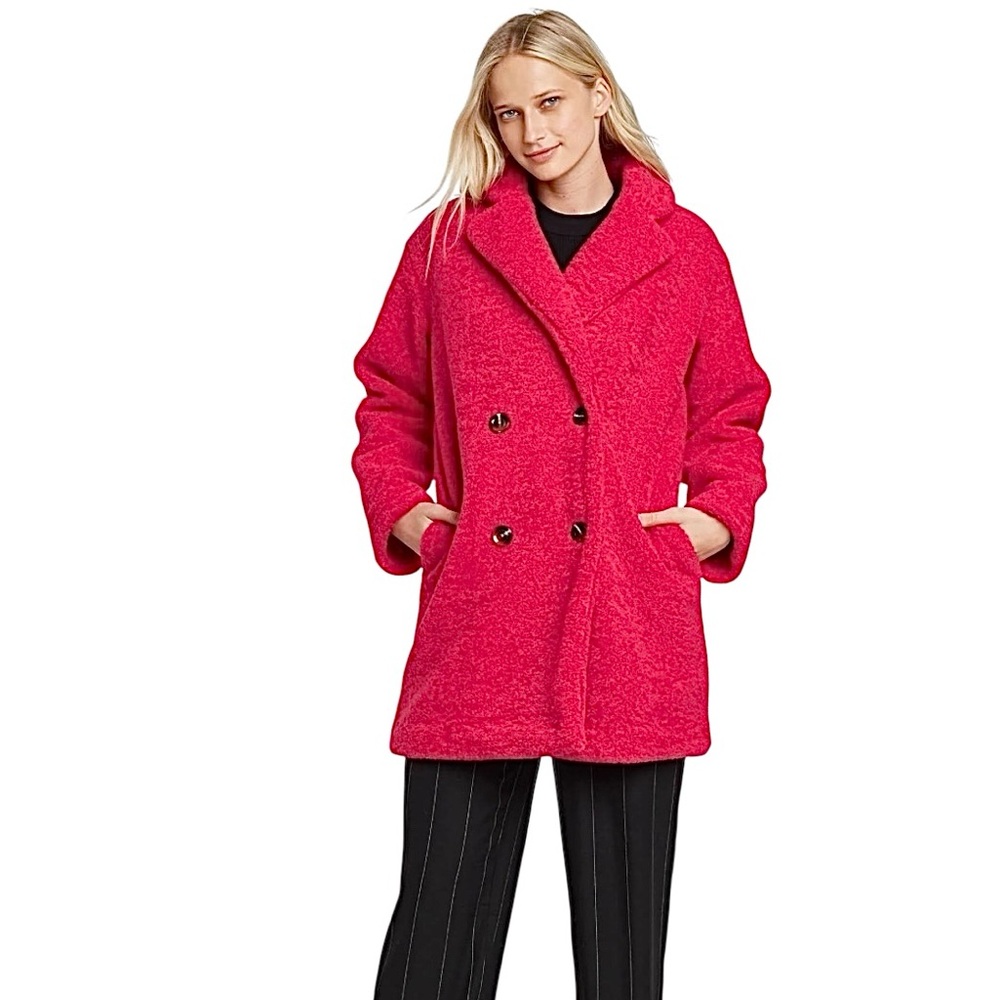 Who What Wear Pink Long Sleeve Teddy Jacket Size Large - Picture 2 of 8